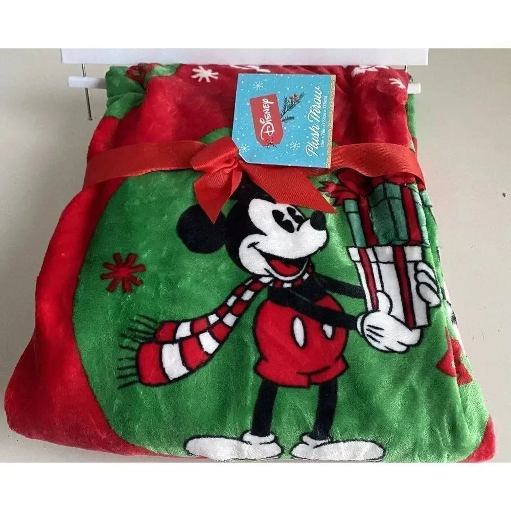 Disney Mickey Mouse Christmas Holiday Soft Plush Throw Blanket 50”x70” Red Green